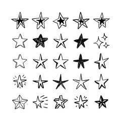 Star doodles set. Hand drawn stars, cartoon collection.