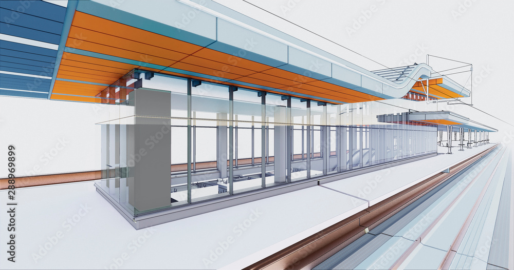 Poster conceptual visualization of a passenger railway platform in a modern design