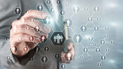 HR, Human Resources, Recruitment, Organisation structure and social network concept.