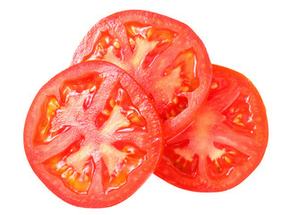 fresh tomato slices isolated on white background. top view