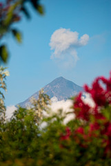 Fototapeta premium Panoramic view of crater volcan active in Guatemala called Fuego, active volcanic chain, destruction and natural catastrophe