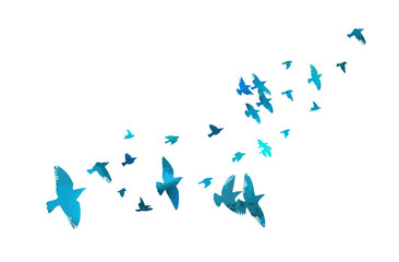 A flock of flying blue birds. Vector illustration