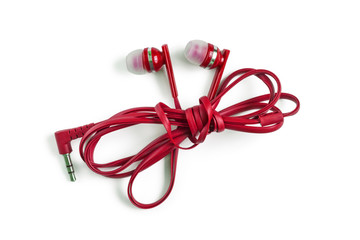 Red headphones with wires