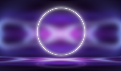 Ultraviolet background glowing circle in the center. Abstract modern neon background.