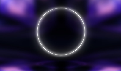 Ultraviolet background glowing circle in the center. Abstract modern neon background.
