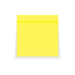 Yellow sticky note with turned up corner isolated on white background. Light from the right.