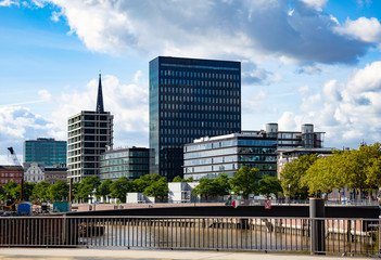 View over the canals on modern office architecture in Hamburg