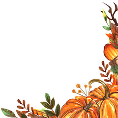 Watercolor Autumn Theme İllustration Composition