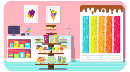 Vivid Candy Shop Interior Vector Background Illustration