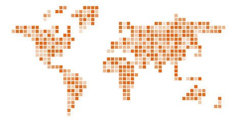 World map orange mosaic of small squares. Vector illustration