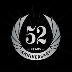 52 years anniversary celebration logotype. Elegant anniversary design. Fifty-two years logo.