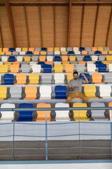 colorful bleachers in a pavilion
