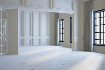 Large luxury modern bright interior room 3d illustration