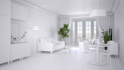 Fototapeta na wymiar Large luxury modern bright interior room 3d illustration