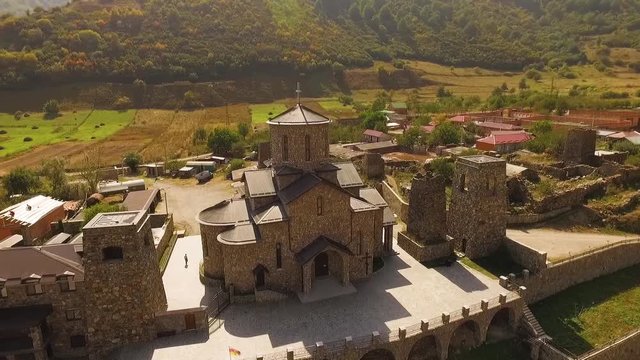 Male Monastery North Ossetia Aerial video Russia