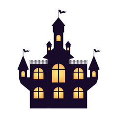 Fototapeta premium scary halloween castle with lights on white background