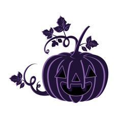 halloween pumpkin with scary face on white background