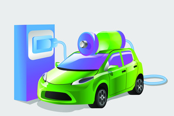 Electro car & battery vector illustration