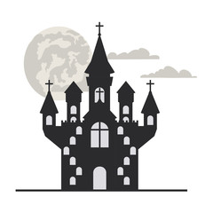 scary halloween castle on white background
