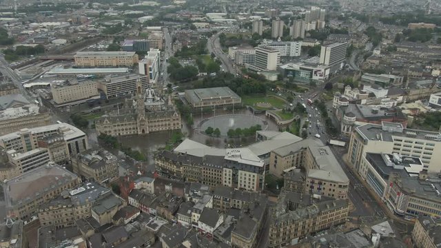 Wide over Bradford City Centre from Drone Aerial