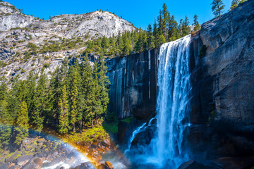 Detail of the rainbow at the Vernal Falls waterfall in Yosemite National Park. California, United...