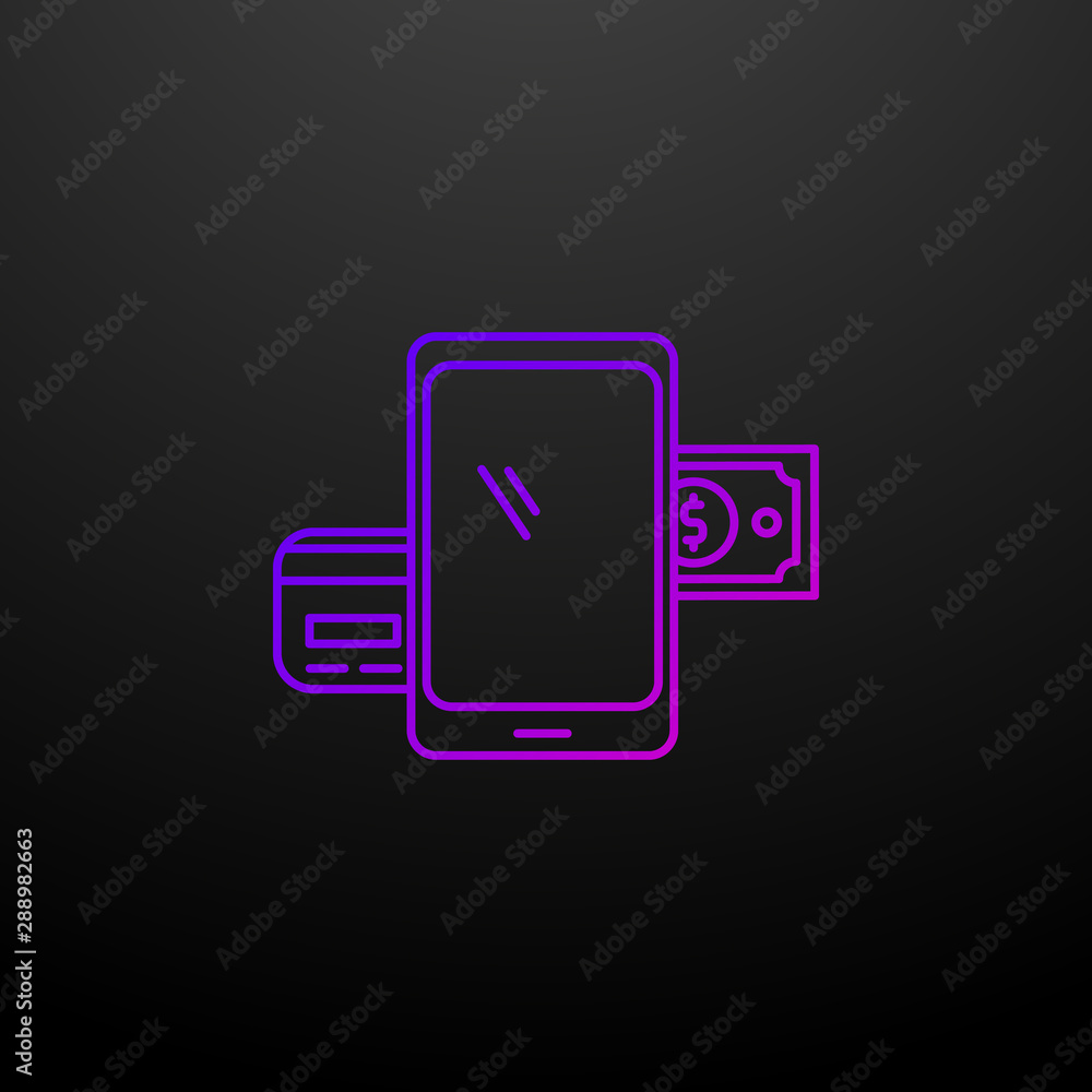 Poster mobile banking outline nolan icon. elements of banking and finance set. simple icon for websites, we
