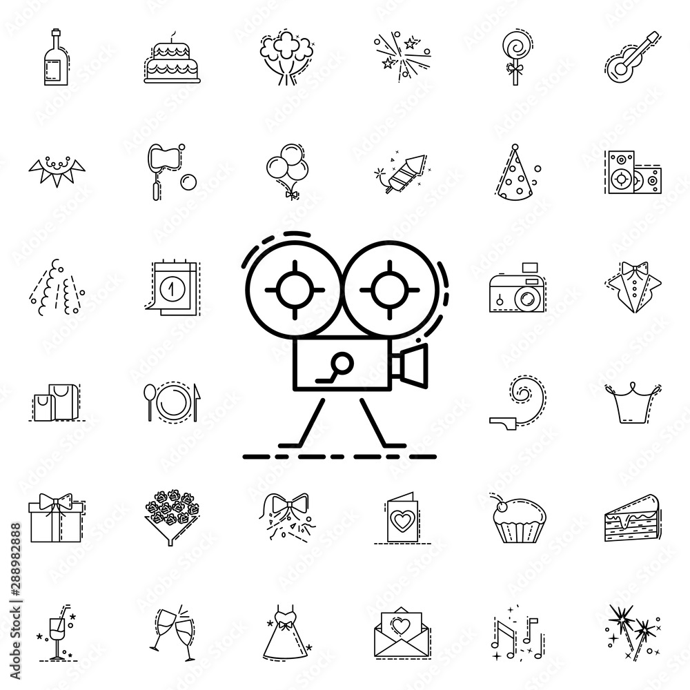 Poster camera dusk style neon icon. elements of birthday set. simple icon for websites, web design, mobile 