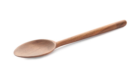 New clean wooden spoon isolated on white