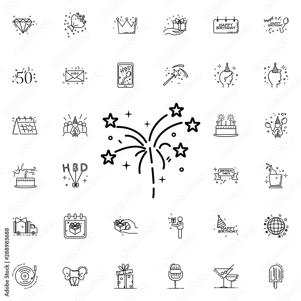 Poster firework dusk style neon icon. elements of birthday set. simple icon for websites, web design, mobil