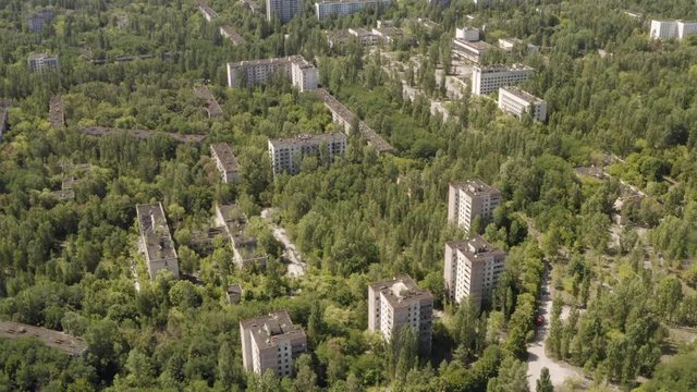 Aerial panorama of Pripyat, abandoned as a result of the Chernobyl disaster