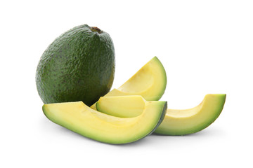 Ripe avocados on white background. Tropical fruit