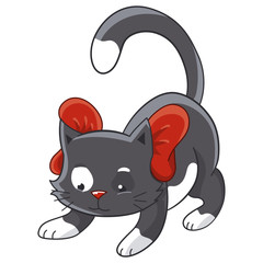 Cute Gray Cat With A Ribbon Bow