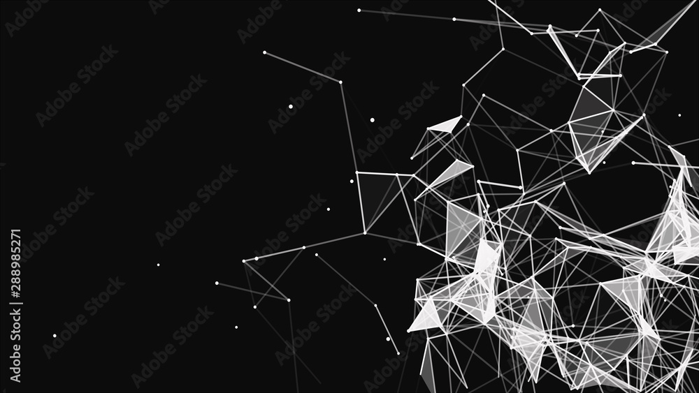 Fototapete Abstract background with connecting dots and lines. Network connection structure. Plexus effect. 3d rendering.