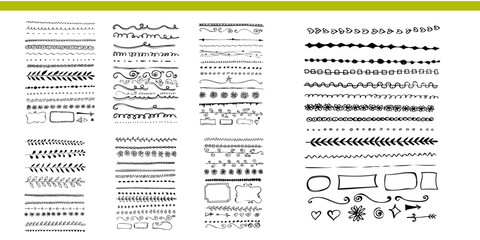 Hand drawn line, border, frame vector design element set. Template for invitation or greeting card