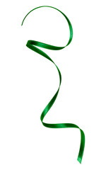 Shiny satin ribbon in green color isolated on white background .Ribbon image for decoration design.