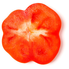 Red pepper slice isolated on white background cutout. Top view, flat lay.