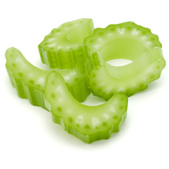 Chopped Celery stalk slices isolated om white background cut out.