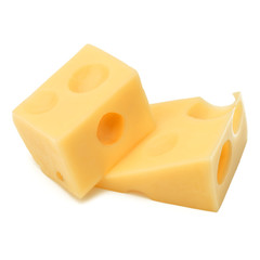 Cubes of cheese. Cheese block isolated on white background cutout