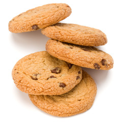 Chocolate chip cookies isolated on white background. Sweet biscuits. Homemade pastry.