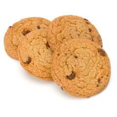 Chocolate chip cookies isolated on white background. Sweet biscuits. Homemade pastry.