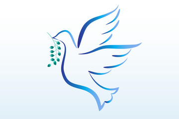 Dove of peace and olive leafs icon logo