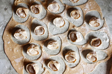 Homemade dumplings with minced meat for dinner