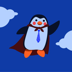 Simple Blue Cute Penguin doing business in flat design style