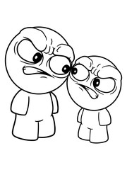 großer kleiner bruder 2 feinde freunde team paar comic auf den boden gucken mann aggressiv cartoon böses wütendes gesicht großer kopf sauer clipart design cool lustig verärgert