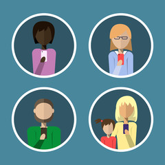 Avatars of people calling on the phone in a flat style.