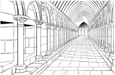 漫画風ペン画イラスト　西洋風　城