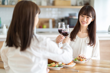 attractive asian women having lanch in dining