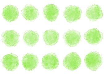 Obraz premium 緑の手書き風飾り枠セット、ドット、新緑、植物、春