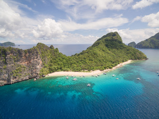 Tropical island from drone Helicopter Island, El Nido, Philippines