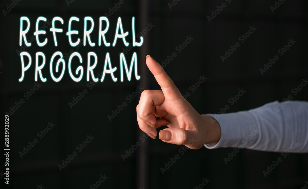 Poster handwriting text referral program. conceptual photo employees are rewarded for introducing suitable 